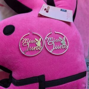 Playboy miss june hoop earrings circle Silver color